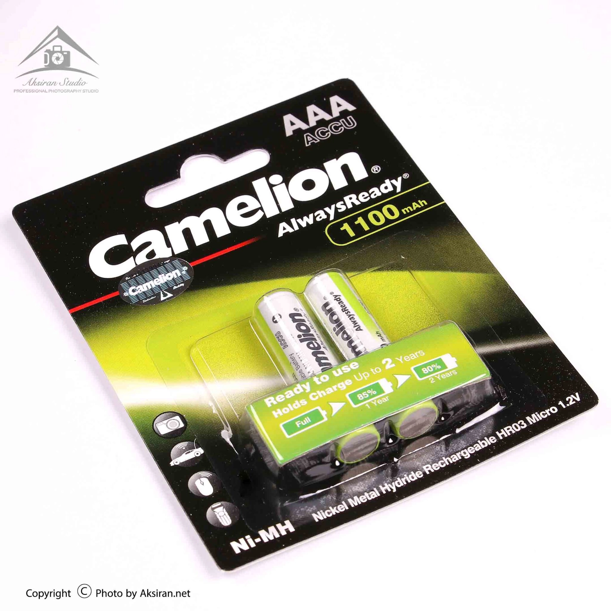 باتری نیم قلمی قابل شارژ کملیون مدل Camelion AlwaysReady 1100mAh AAA بسته ۲ عددی — تصویر ۳