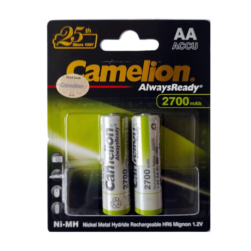 باتری قلمی قابل شارژ کملیون مدل Camelion AlwaysReady 2700mAh AA بسته ۲ عددی — تصویر ۲