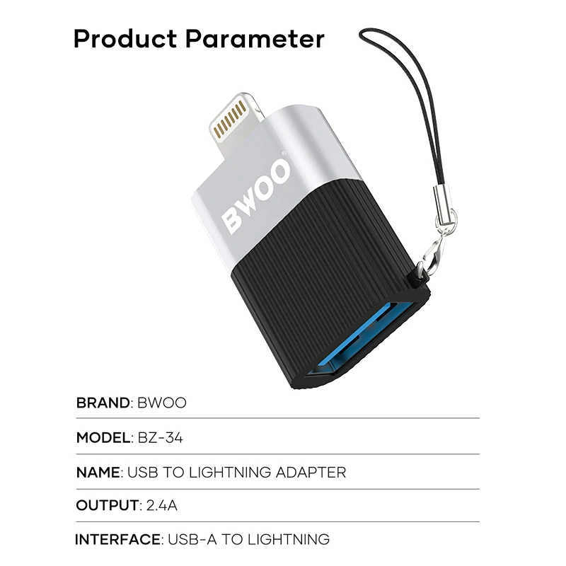 مبدل USB به لایتنینگ و OTG بوو (Bwoo) مدل BZ-34 — تصویر ۳