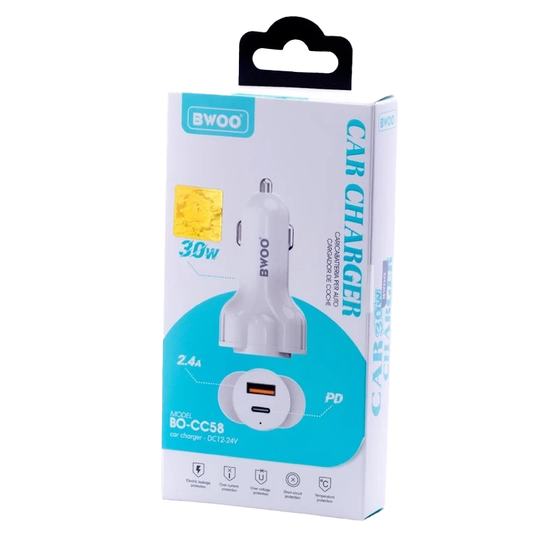 شارژر فندکی بوو (Bwoo) مدل BO-CC58 – ( یک پورت USB و یک پورت Type C) — تصویر ۳
