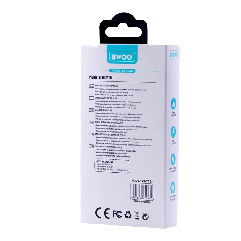 شارژر فندکی بوو (Bwoo) مدل BO-CC58 – ( یک پورت USB و یک پورت Type C) — تصویر ۵