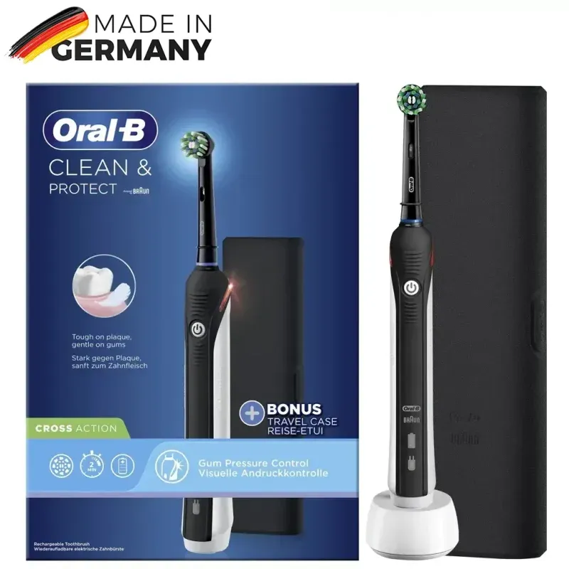 مسواک برقی اورال بی Oral-B مدل Clean & Protect ساخت آلمان + کیف نگهدارنده اورجینال — تصویر ۲