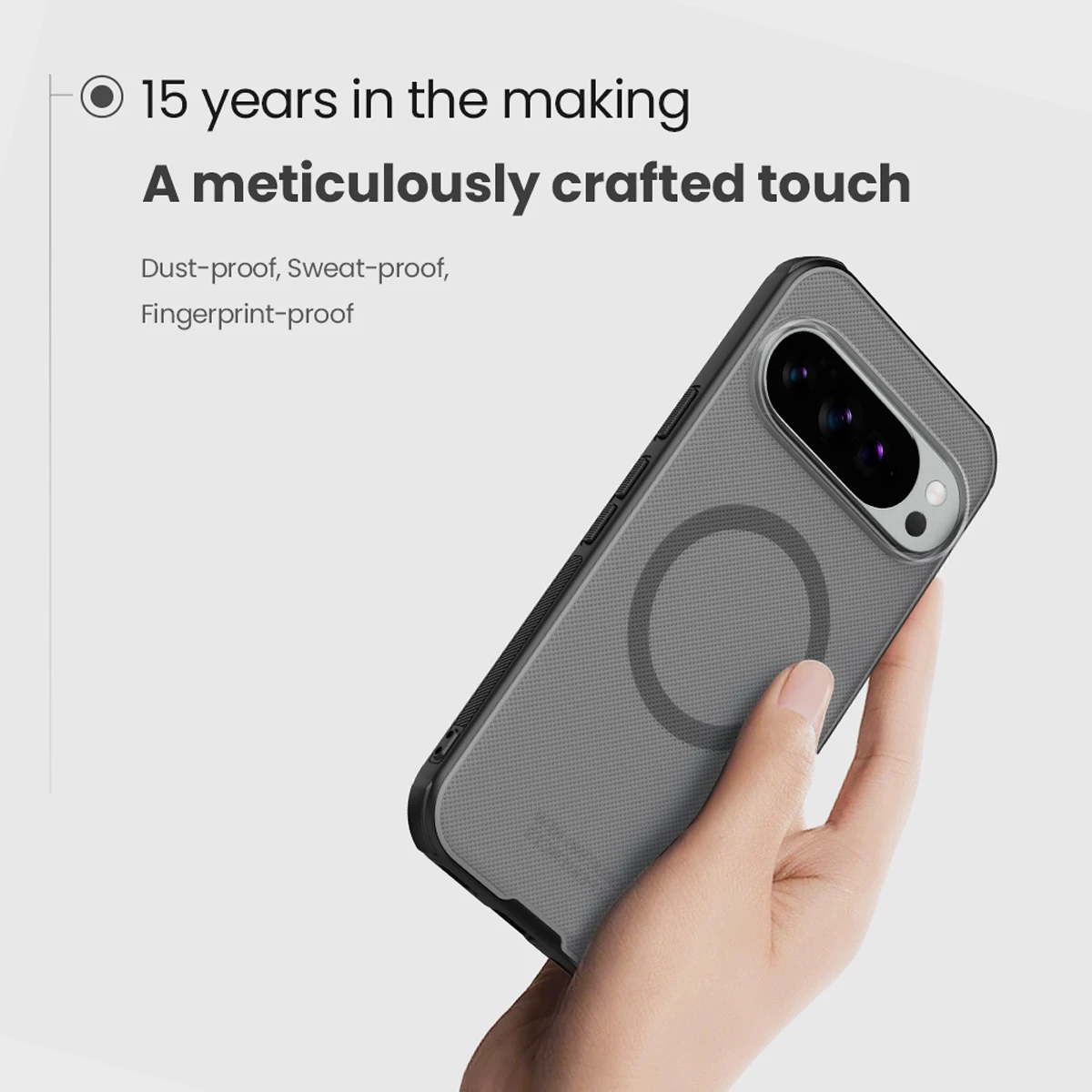 قاب ضدضربه دودی مگنتی Google Pixel 10 مارک نیلکین مدل Super Frosted Shield Pro Clear Magnetic — تصویر ۵