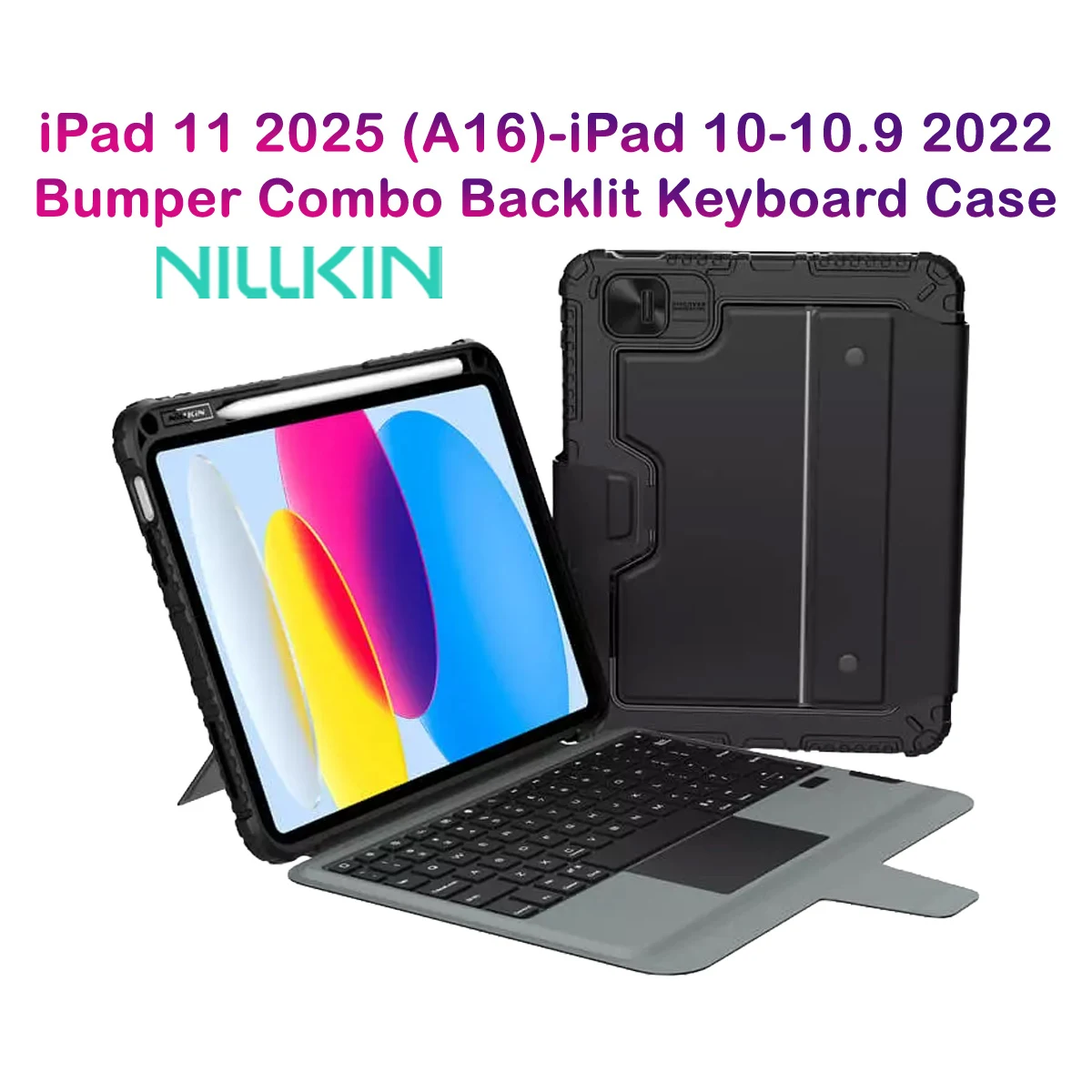 کیف کلاسوری iPad 10 با صفحه کلید بلوتوثی برند نیلکین مدل Bumper Combo
