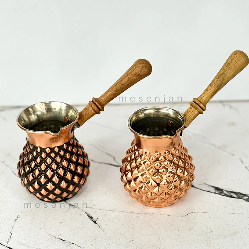 قهوه جوش مسی الماسی (طرح چکشی) | دم‌آوری اصیل قهوه ترک با طعم بی‌نظیر — تصویر ۲
