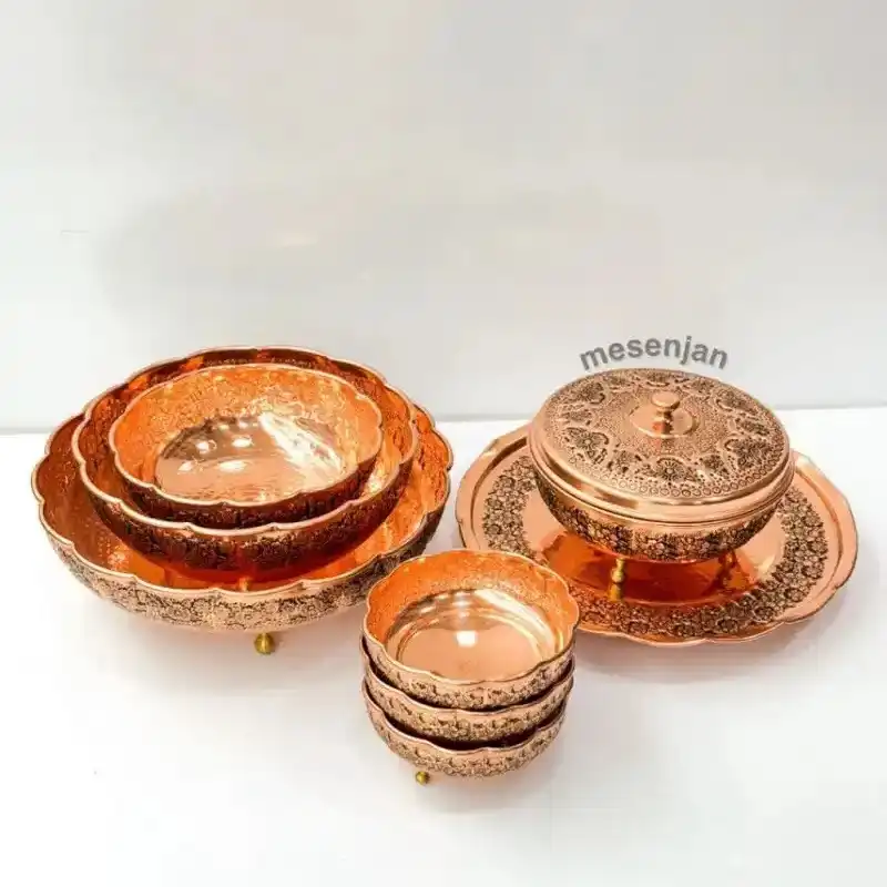 سرویس پذیرایی فاخر سه پایه کوتاه مسی — تصویر ۲