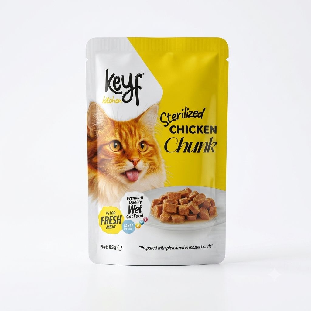 پوچ گربه Keyf با طعم مرغ مخصوص گربههای عقیمشده 85 گرم