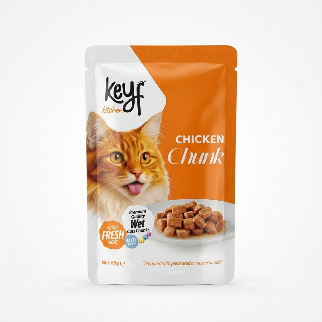 پوچ گربه Keyf با طعم مرغ چانکی 85 گرم