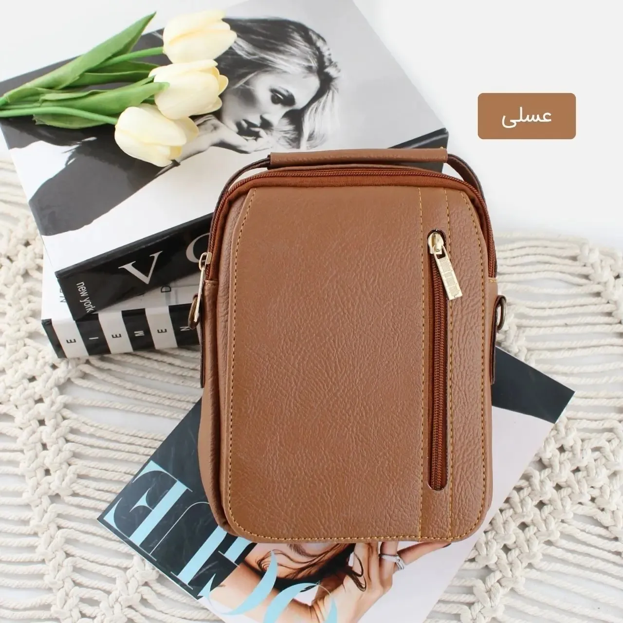 کیف مردانه چرم مصنوعی اسپرت و روزمره با بند بلند — تصویر ۳
