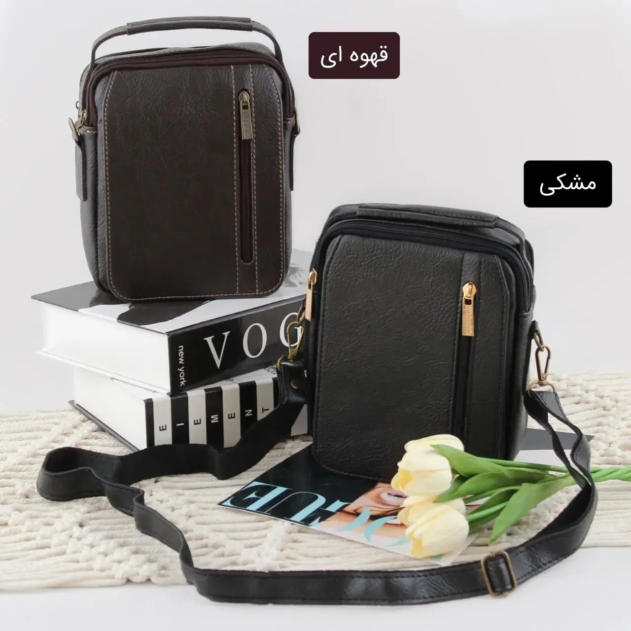 کیف مردانه چرم مصنوعی اسپرت و روزمره با بند بلند — تصویر ۴