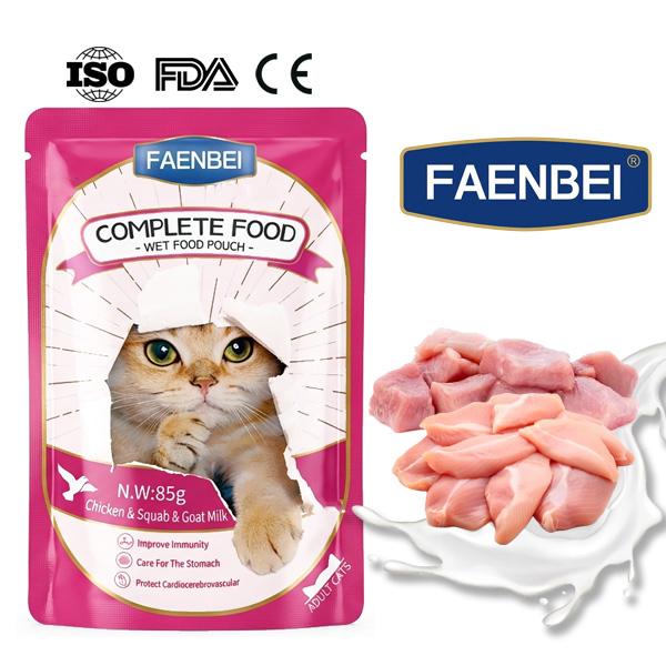 پوچ گربه فنبی با طعم مرغ، کبوتر و شیربز Faenbei Cat Pouch With Chicken Squab & Goat Milk وزن 85 گرم
