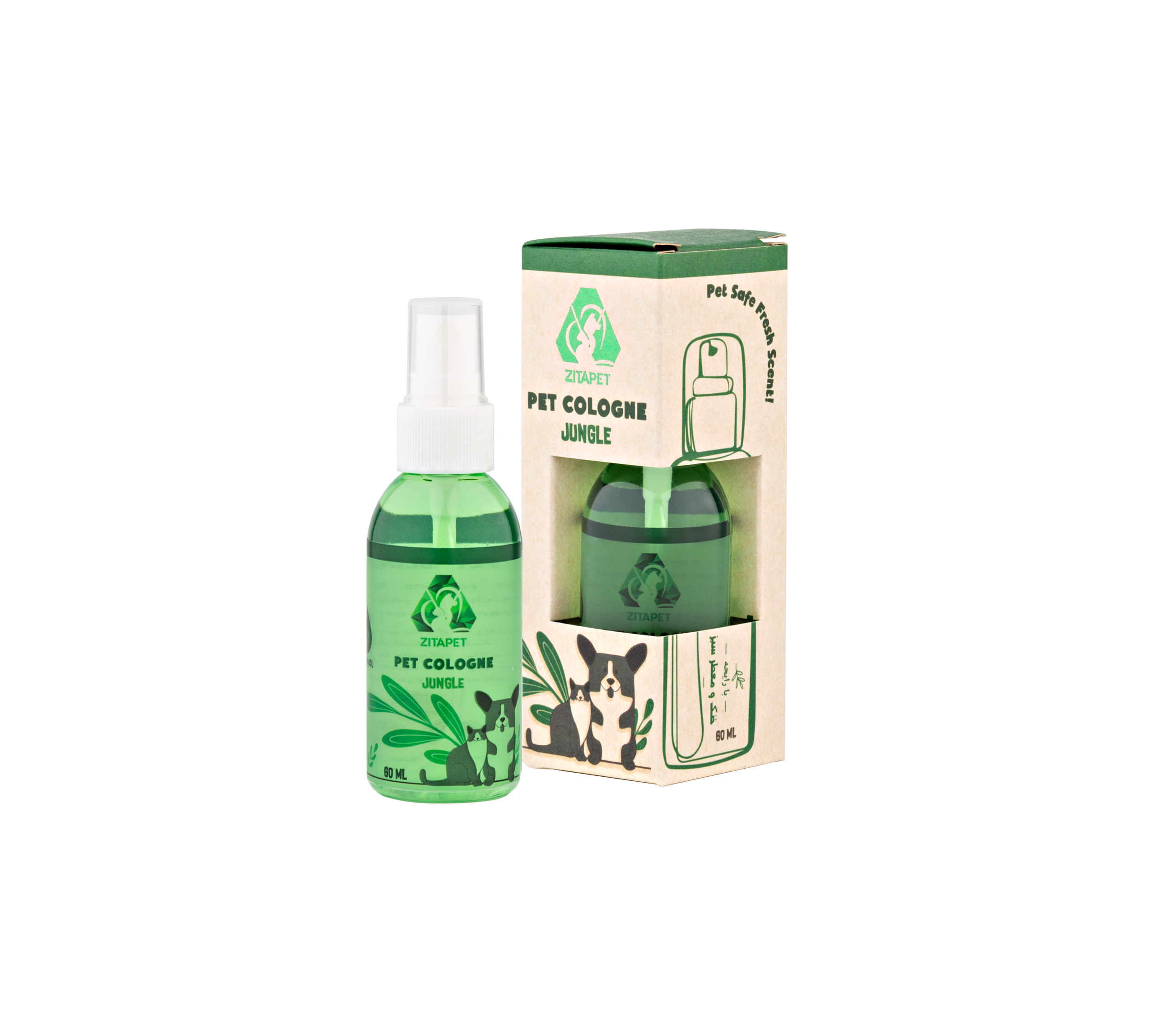 عطر سگ و گربه زیتاپت مدل خنک و معطر سبز (Jungle) حجم ۶۰ میلی‌لیتر — تصویر ۳