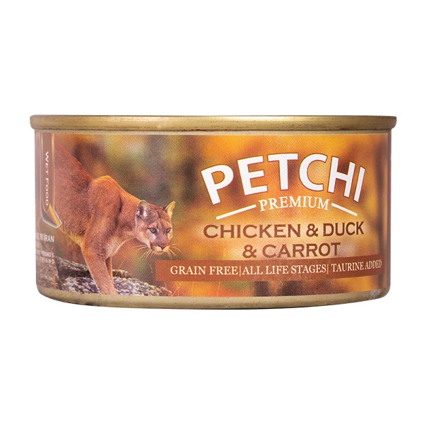 کنسرو گربه پتچی Chicken &amp; Duck &amp; Carrot وزن 120 گرم | فروشگاه PETKALA24 - ارائه دهنده خدمات و غذای حیوانات خانگی