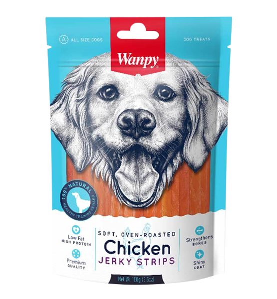 تشویقی سگ ونپی با طعم مرغ رشته ای Chicken Jerky Strips وزن 100 گرم