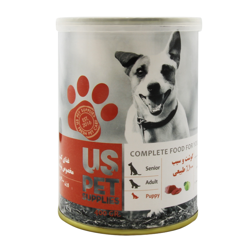 کنسرو غذای توله سگ یو اس پت با طعم گوشت گاو و سیب UsPet Canned Food With Beef & Apple وزن 400 گرم