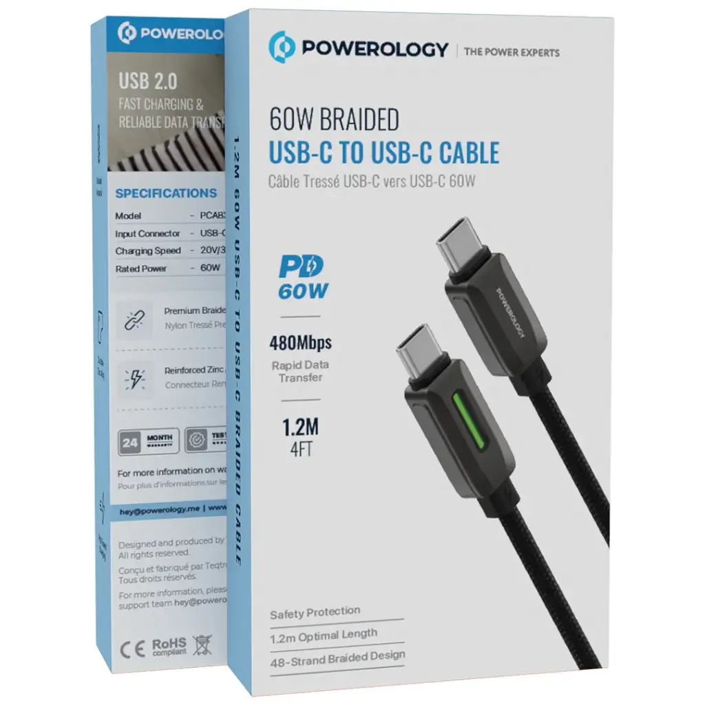 کابل شارژ و انتقال داده 60W پاورولوژی PCABXGH123BK — تصویر ۳