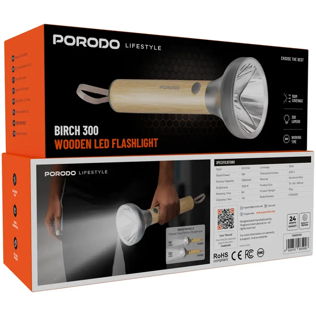 چراغ قوه چوبی پرودو مدل Birch 300 PDA90502WD — تصویر ۶