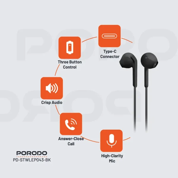 هندزفری استریو تایپ سی Porodo Soundtec PD-STWLEP043 — تصویر ۶
