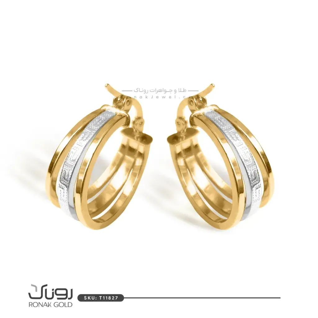 گوشواره حلقه‌ای طلای دو رنگ