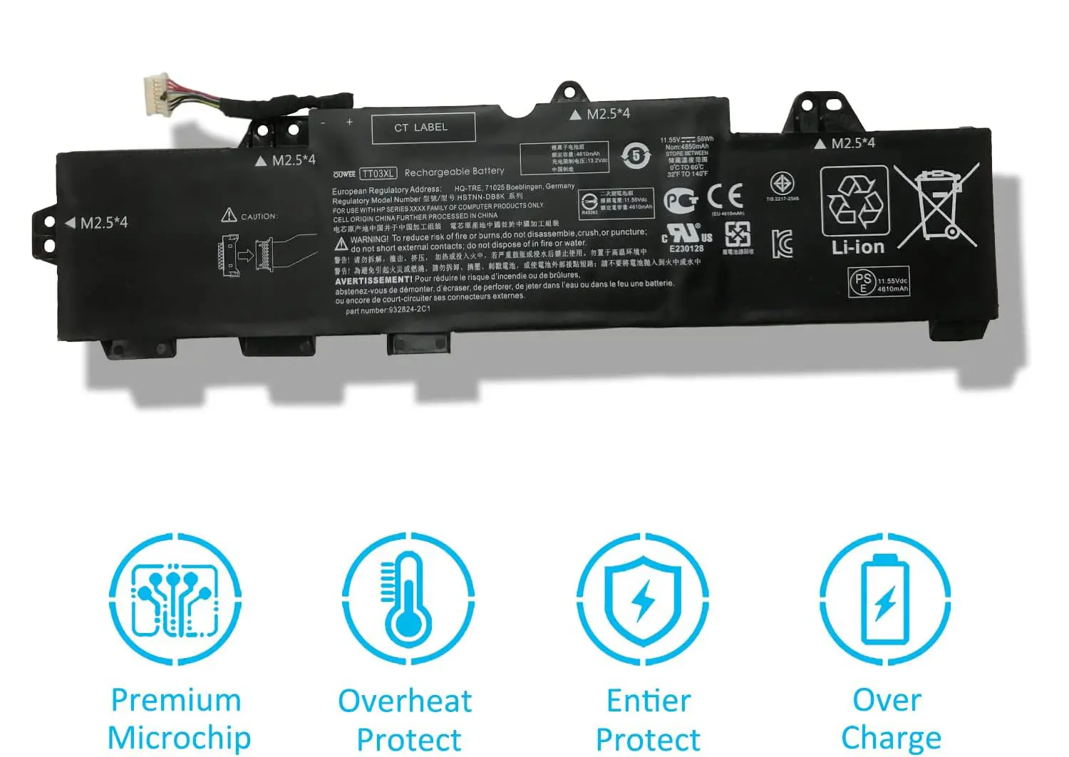 باتری لپ تاپ اچ پی Hp EliteBook 850 G5 / 850 G6 / 755 G5 / 755 G6 | ZBook 15U G5 / 15U G6 TT03XL مشکی داخلی ظرفیت 56Wh / 4 — تصویر ۵