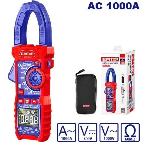 آمپرسنج 1000 آمپر امتاپ EMTOP مدل EDMR210001 | آمپرمتر کلمپی دیجیتال — تصویر ۲