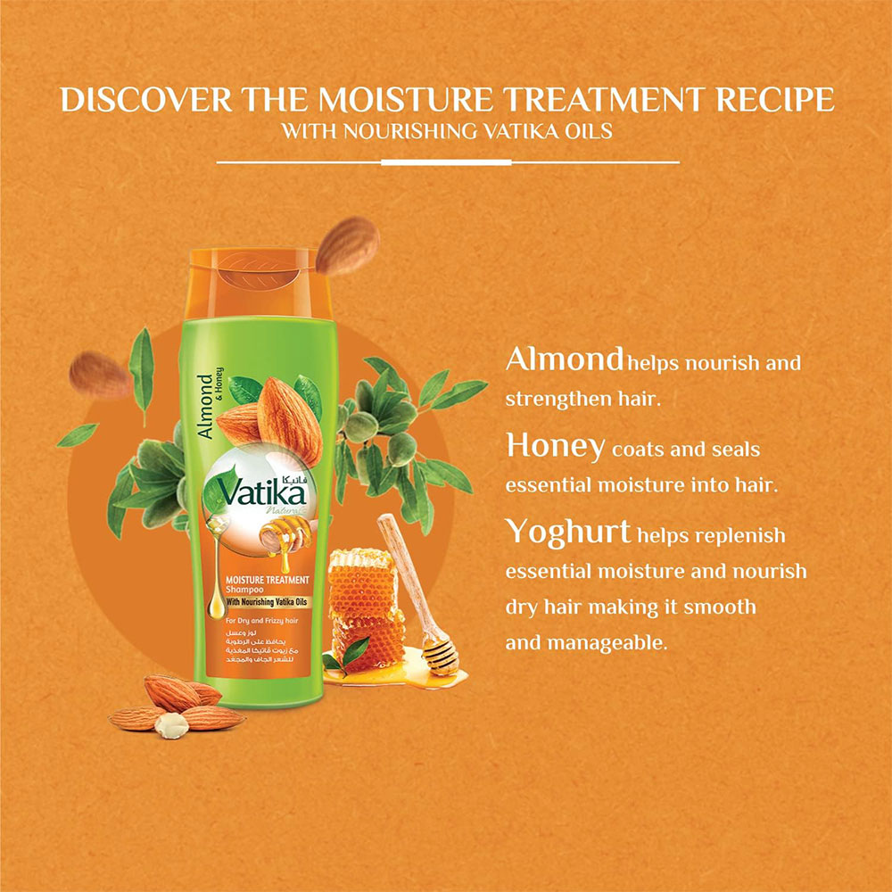 شامپو آبرسان بادام و عسل واتیکا Vatika Moisture Treatment Shampoo Almond & Honey Shampoo 400ml — تصویر ۴
