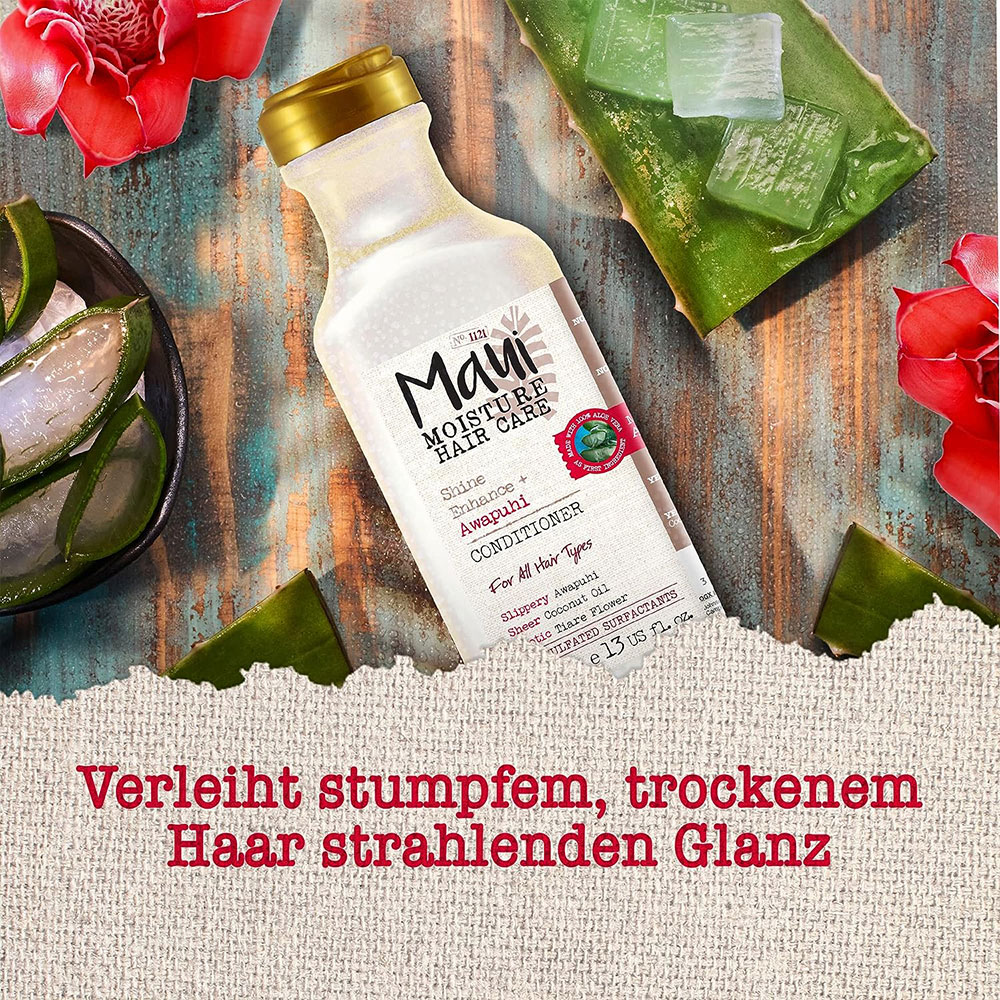 نرم کننده و براق کننده فاقد سولفات آواپوهی مائویی Maui Moisture Shine Amplifying+ Awapuhi Conditioner 385ml — تصویر ۴