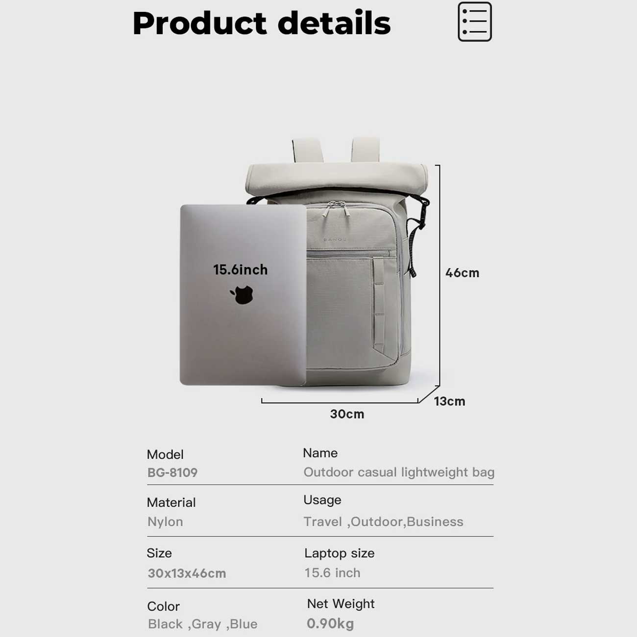کوله پشتی بنج مدل۲۴لیتر BG-8109 | سازگار با دسته چمدان — تصویر ۵