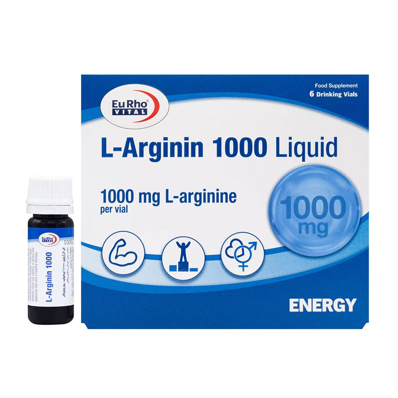 ویال خوراکی ال آرژنین 1000 لیکوئید یوروویتال با طعم پرتقال بسته 6 عددی