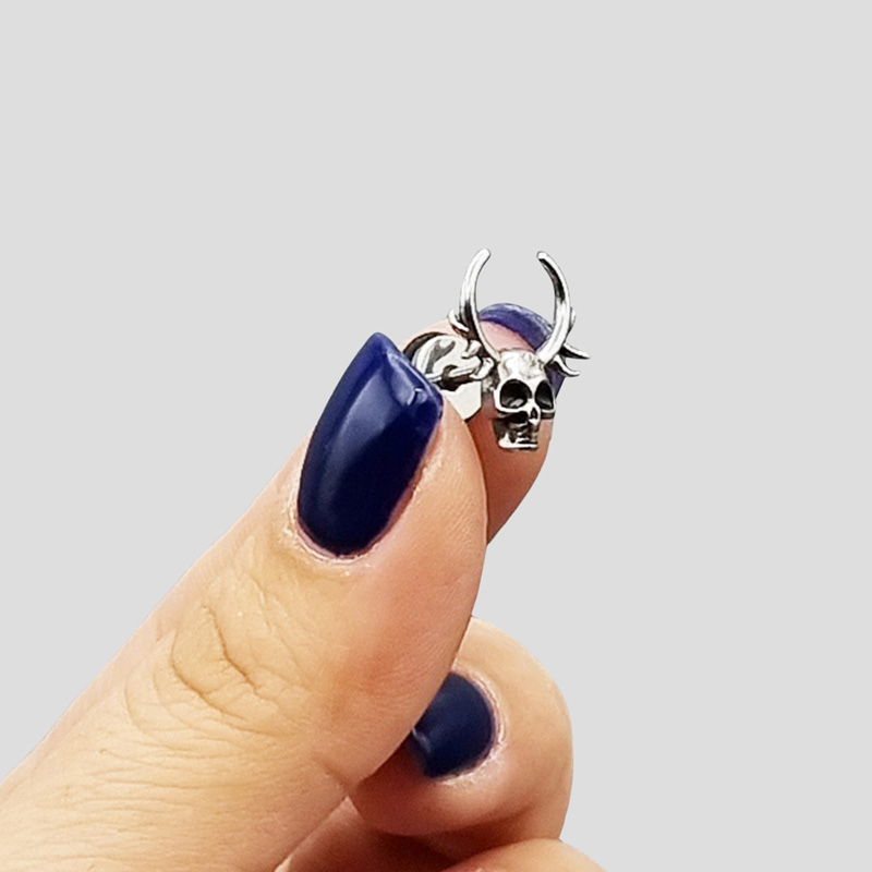 پیرسینگ گوش اسکلتی مدل جمجمه شاخ دار کد Hsn-741d4 — تصویر ۴