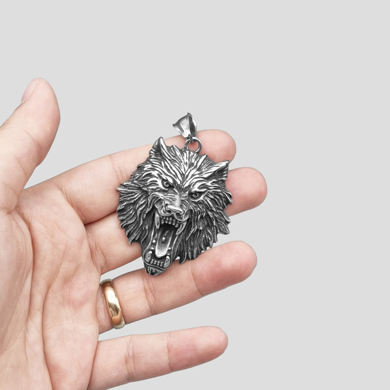 پلاک و گردنبند استیل طرح کله گرگ مدل Angry Wolf کد Njd-070d7 — تصویر ۴