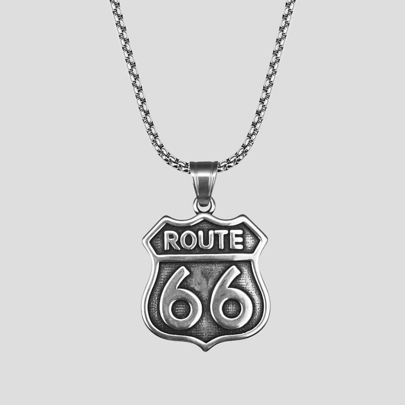 پلاک و گردنبند استیل مدل Route 66 کد Njd-070d1 — تصویر ۲