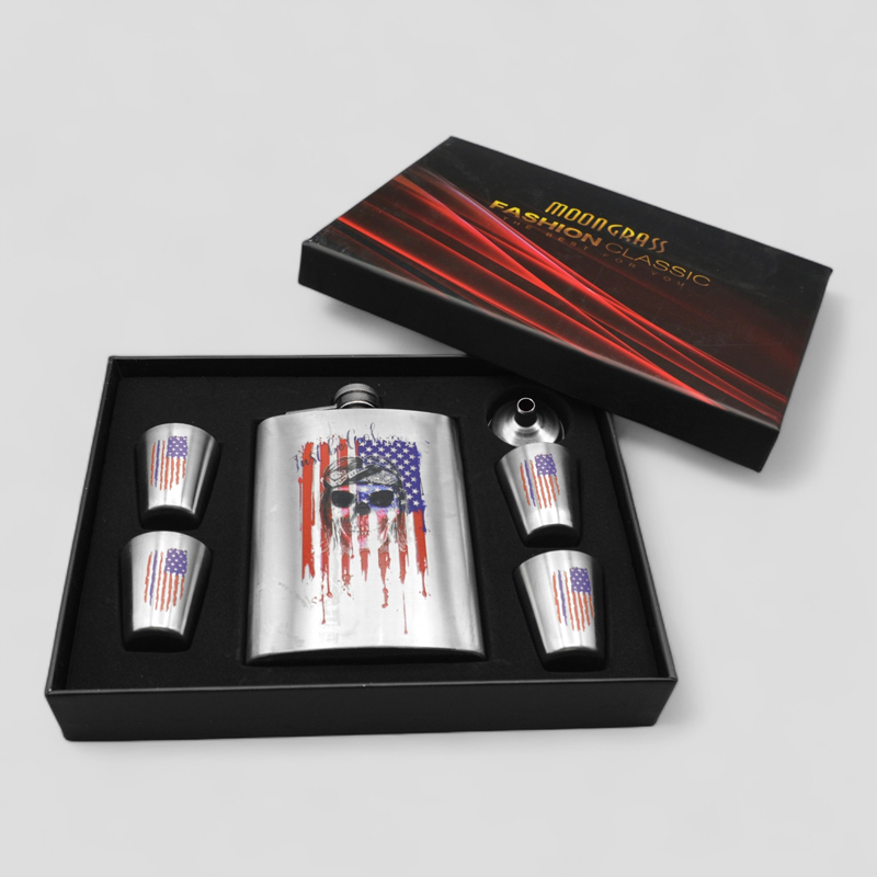 ست قمقمه کتابی جیبی و شات اسکلتی مدل USA Flag کد Sdt-129d11 — تصویر ۳