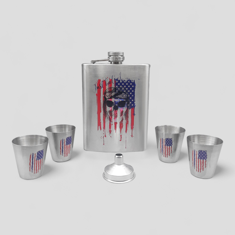 ست قمقمه کتابی جیبی و شات اسکلتی مدل USA Flag کد Sdt-129d11 — تصویر ۲