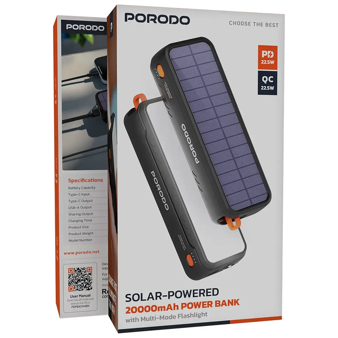پاور بانک خورشیدی پرودو مدل POWERED 20000MAH — تصویر ۳