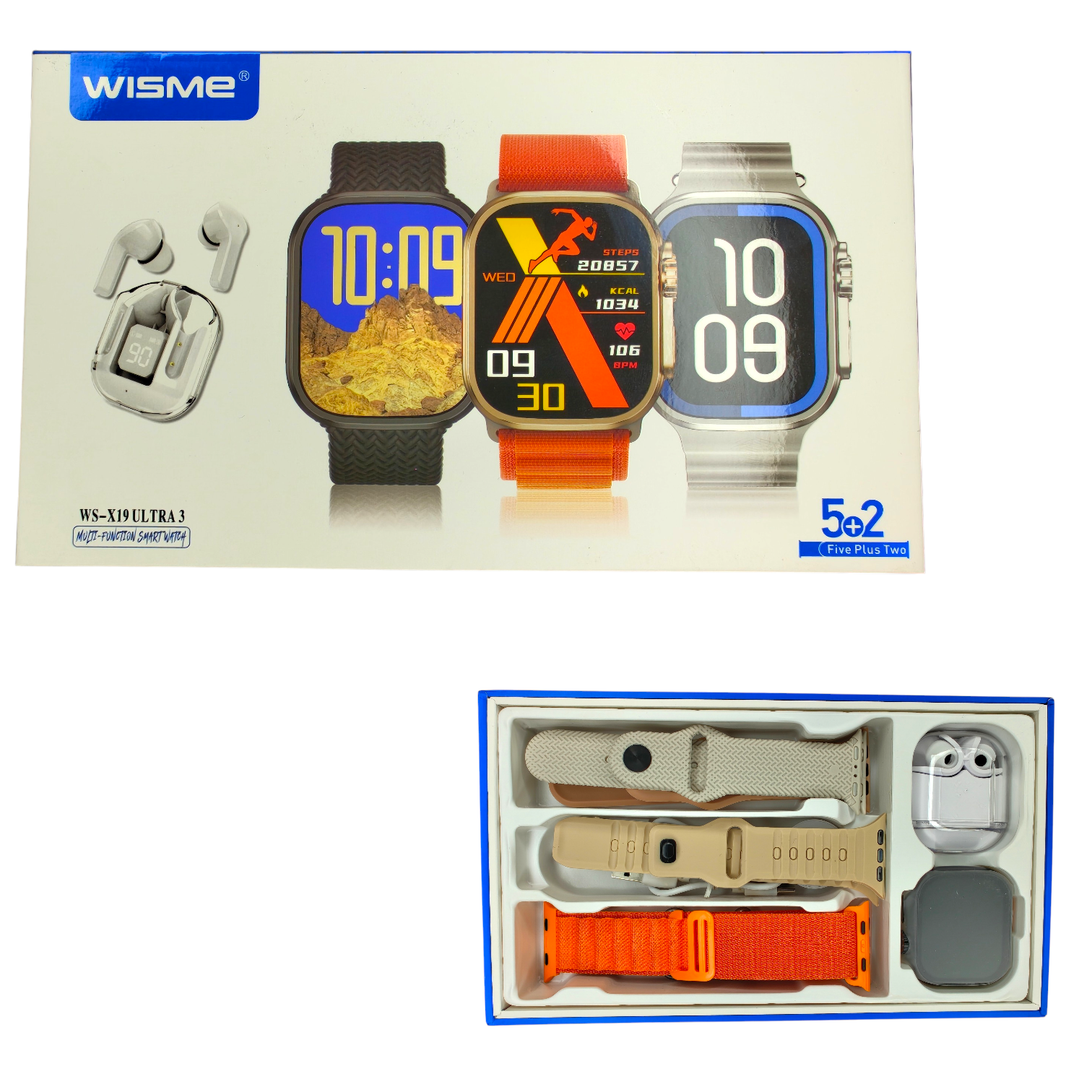 ساعت هوشمند wisme مدل WS-X19 Ultra 3 سایز 49 میل 5 بند یک ایرپاد