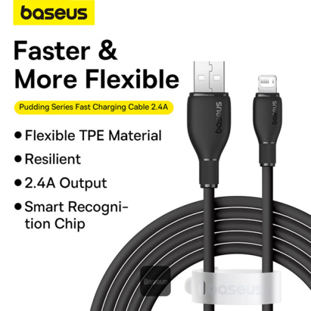کابل شارژ USB به LIGHTNING بیسوس مدل BASEUS USB TO LIGHTNING 12W به طول 2 متر رنگ مشکی — تصویر ۳