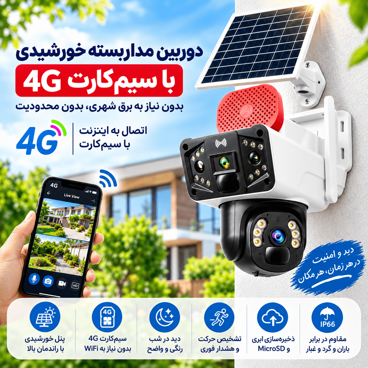 دوربین مینی اسپیددام دو لنزه سولار سیمکارتی Okam TP33