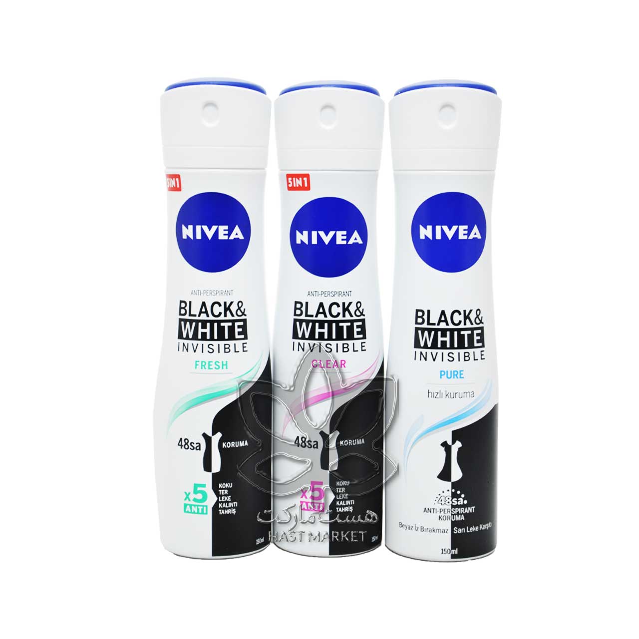 اسپری ضد تعریق پیور بلک وایت ۱۵۰ میل اینویزیبل نیوآ – nivea — تصویر ۴