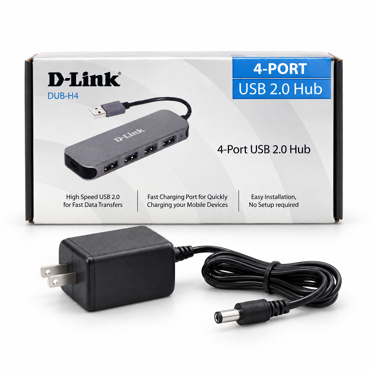 هاب USB چهار پورت D-Link DUB-H4 با آداپتور برق | USB Hub دی لینک — تصویر ۳