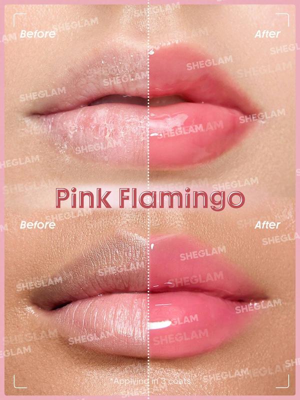 لیپ گلاس براق حجم دهنده شیگلم طرح آمپول مدل pink flamingo — تصویر ۵