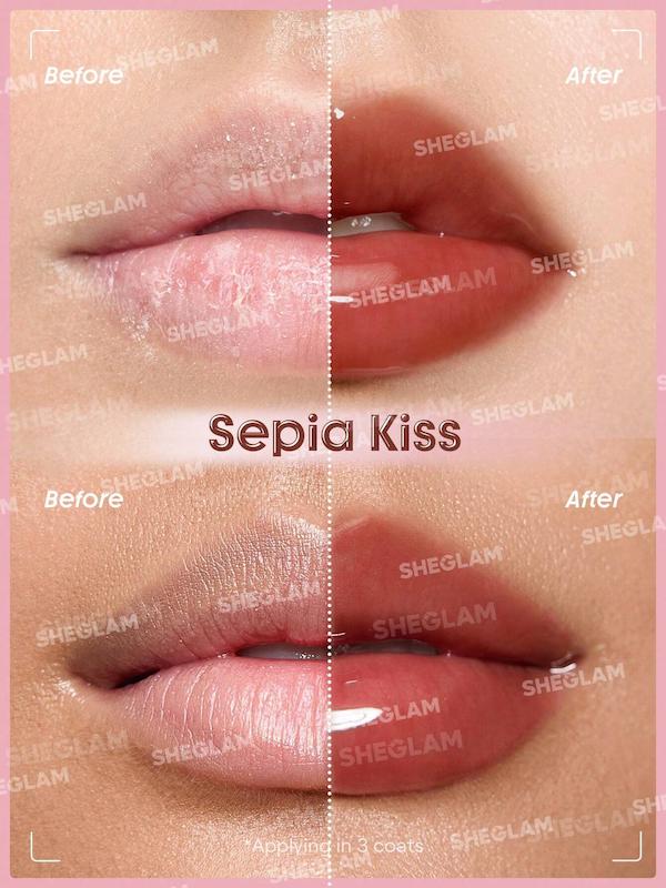 لیپ گلاس براق حجم دهنده شیگلم طرح آمپول مدل sepia kiss — تصویر ۴