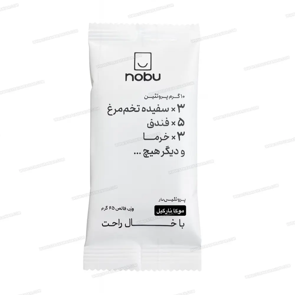 پروتئین بار رژیمی صد درصد طبیعی فاقد گلوتن و موادنگهدارنده موکا نارگیل نوبو تلاونگ NOBU با بهترین قیمت + خرید آنلاین — تصویر ۲