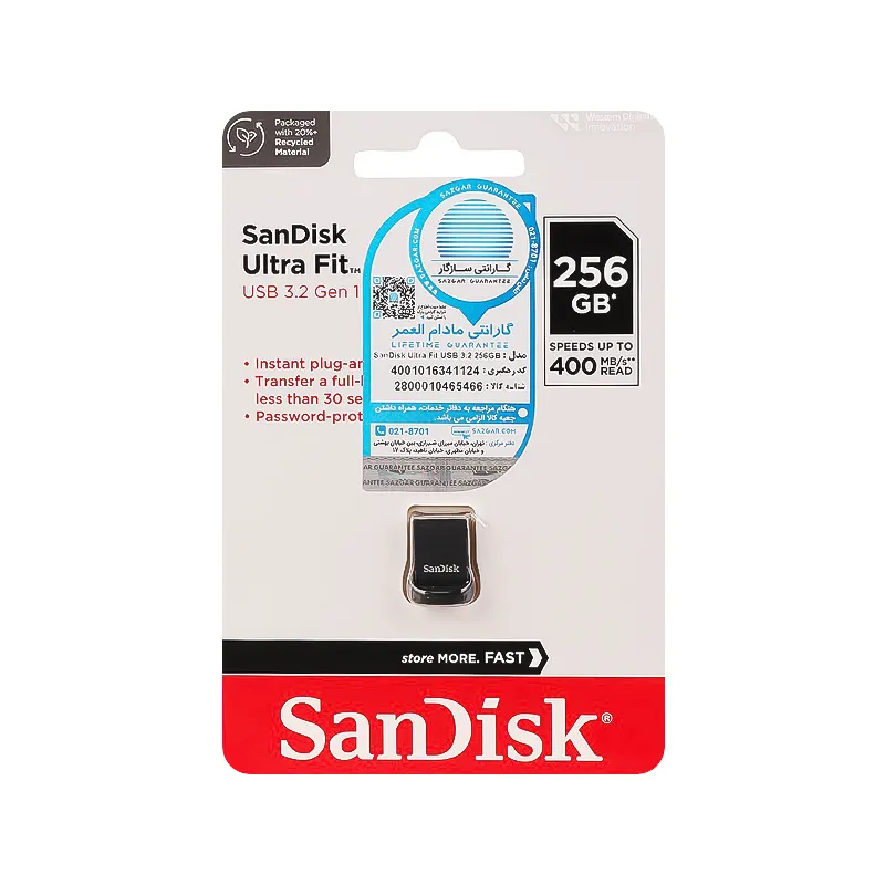 فلش مموری USB3.2 سن دیسک مدل Ultra Fit CZ430 ظرفیت 256 گیگابایت