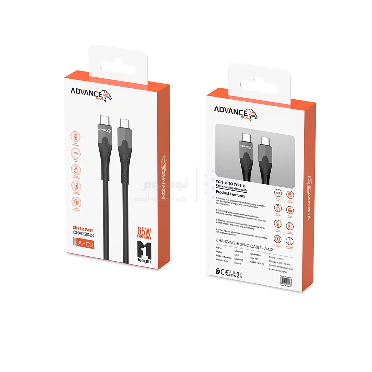 کابل شارژ PD و فست Advance Media Type-C To Type-C مدل A-C2 65W – مشکی (گارانتی یکساله ویستا حافظه) — تصویر ۳