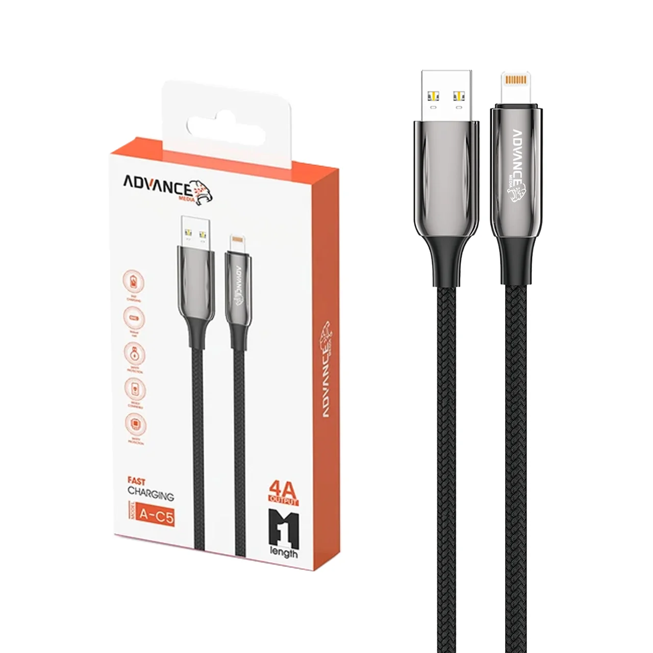کابل شارژ فست آیفون Advance Media مدل A-C5 – مشکی (گارانتی یکساله ویستا حافظه)