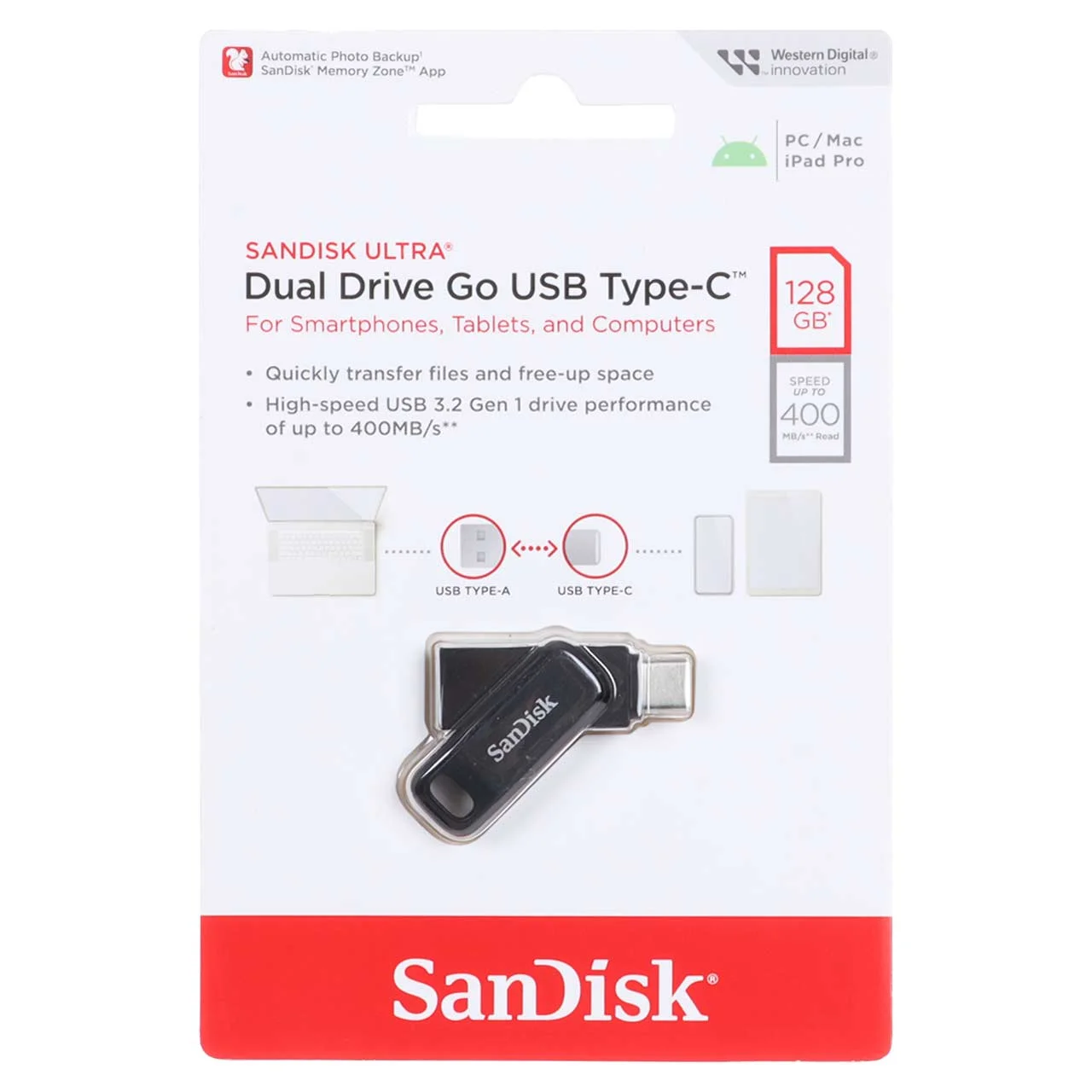 SanDisk Ultra Dual Drive Go USB Type-C USB3.2 Flash Memory – 128GB – (گارانتی سورین) مشکی