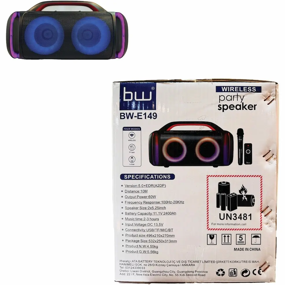 اسپیکر پارتی بی‌سیم BW-E149 با میکروفون و رقص‌نور — تصویر ۵