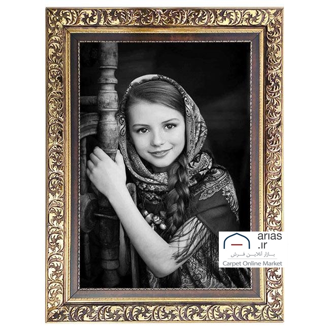 تابلو فرش ماشینی عمودی دختر و اسب کد T20248M
