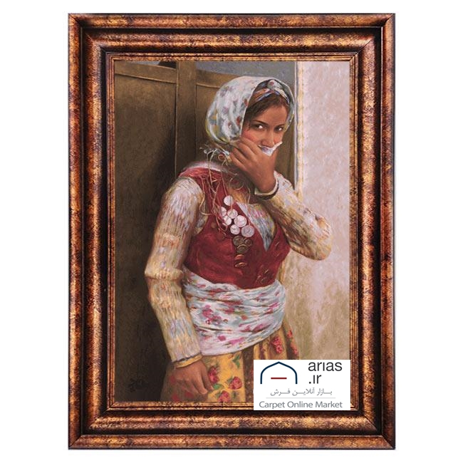 تابلو فرش ماشینی عمودی دختر گل روستایی کد T20225M